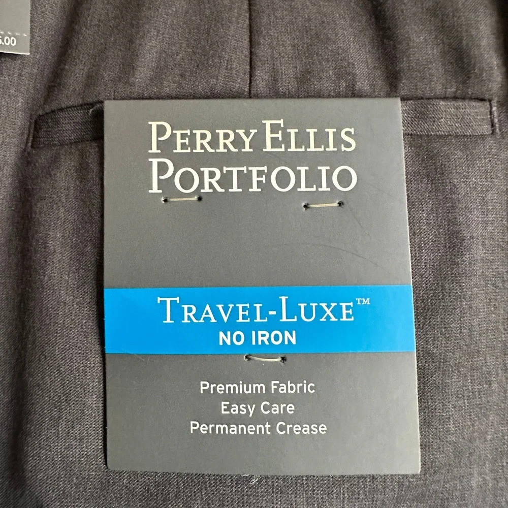 Perry Ellis Portfolio Travel-Luxe No Iron Dress Pants Charcoal 44x30 5FSB0107SA